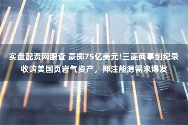 实盘配资网眼查 豪掷75亿美元!三菱商事创纪录收购美国页岩气资产，押注能源需求爆发