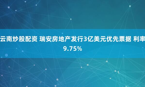 云南炒股配资 瑞安房地产发行3亿美元优先票据 利率9.75%